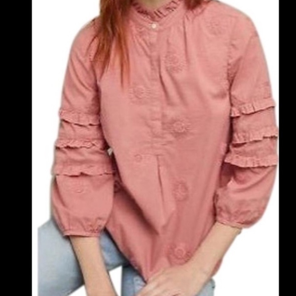 Isabella Sinclair Anthropologie pink boho embroidered daisy Top S